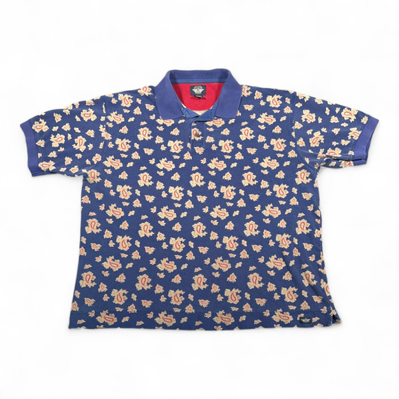 Vintage Dockers Polo Shirt Adult EXTRA LARGE Blue Gold Paisley AllOver Levis 90s - Picture 1 of 7